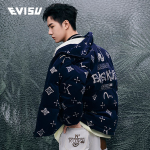 【王一博同款】evisu kuro 21aw 印花丝绒夹棉外套男秋