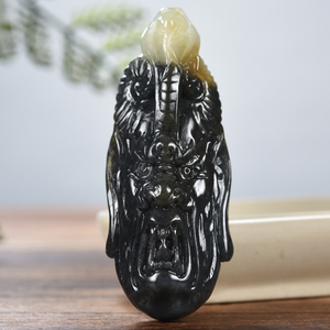 凤彩鸣旗舰店天猫天然新疆青玉牛魔王皮带扣男款腰扣和田玉牛头玉佩