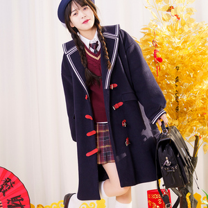 原创jk制服外套学生装海军学院风长款毛呢大衣冬季加厚【星川海】