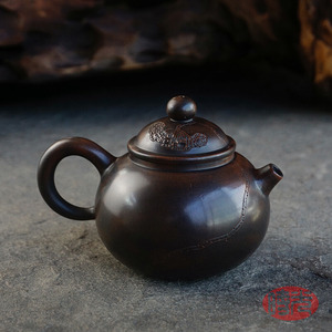 无釉磨光茶壶 纯手工 莲蓬雕刻工艺 时光建水紫陶 包邮