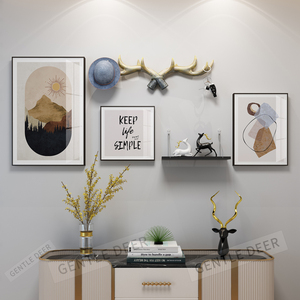 玄关装饰画创意时尚走廊背景墙挂画进门玄关鞋柜壁画组合带鹿角