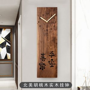 新中式禅意黑胡桃木北欧静音挂钟客厅家用现代方形实木卧室时钟表