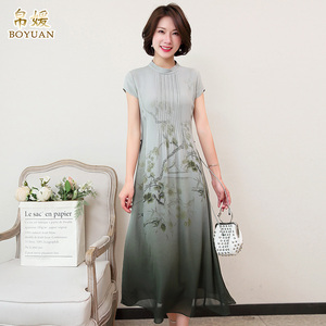 帛媛反季高端杭州真丝连衣裙2019春夏新款桑蚕丝改良旗袍优雅妈妈