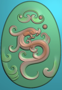 龙凤牌精雕图jdp椭圆仿古草龙兽牌龙凤浮雕图灰度图bmp螭龙机雕图