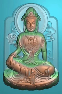 云纹背光坐莲观音精雕图jdp灰度图浮雕图bmp坐莲自在观音电脑雕刻