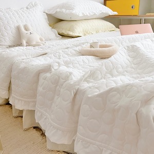 白色莫奈韩版优选出口柔软进口雪纺纱绗缝被床盖毯夏被床裙夏凉被