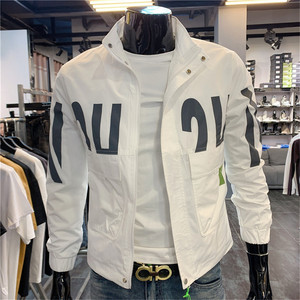时尚男士秋款休闲夹克 个性修立领青年身型男潮牌薄外套白色外套
