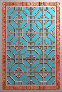 a万字回纹纹理格子菱形隔断中式镂空屏风窗花木雕浮雕精雕图1091