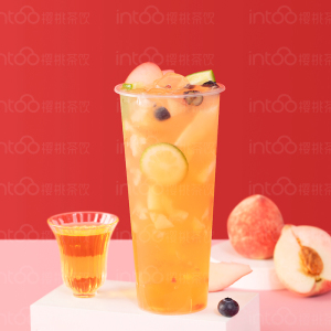 【白桃乌龙水果茶竖图】樱桃星球奶茶店冲调饮品灯箱高清海报图片