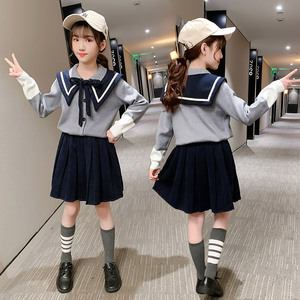 儿童女童秋装套装春秋5小学生校服6连衣裙7英伦风8时髦10洋气12岁