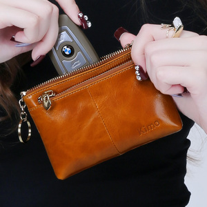 KIMO 新款欧美时尚潮油腊皮双拉链女士短款硬币零钱包钥匙包