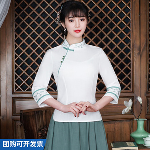 民国风改良汉服女装中国风采耳师服装唐装旗袍上衣古装两件套盘扣