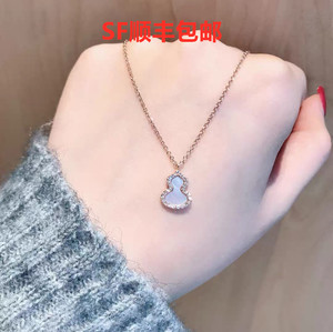 18k金麒麟项链葫芦亚敏卡地亚敏红玉髓白贝母女玫瑰金吊坠锁骨链