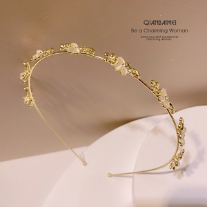 艺米诺韩式高级感金色猫眼石发箍小清新花朵细边气质发卡仙气发窟
