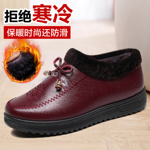 新款PU老北京布鞋女棉鞋加绒妈妈鞋女士防水短靴防滑加厚平底棉靴