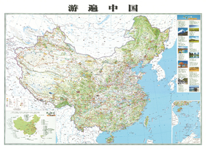 中国自驾地图旅游打卡数码高精度印刷热升华丝绸布料防水热转印
