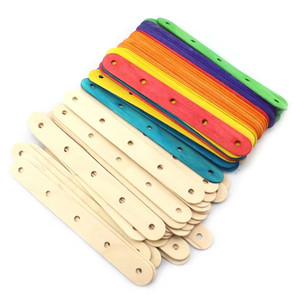 打孔雪糕棒 怡笛彩色木片圆木棒diy手工制作材料5孔3孔冰棒棍带孔