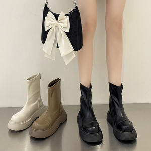 时尚部落切尔西靴秋女马丁靴子2023年新款中筒靴厚底黑色瘦瘦短靴