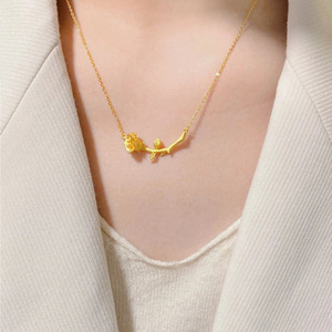 5g黄金玫瑰花项链女999足金花朵2022年新款时尚锁骨链七夕礼物