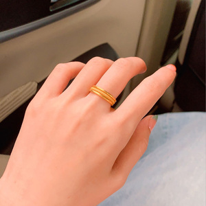 黄金三生三世戒指女光面999足金小细素圈古法网红七夕礼物送女友