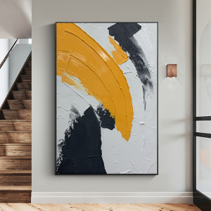 玄关纯手绘立体油画客厅抽象装饰画北欧风手工黑白橙厚油刀画挂画