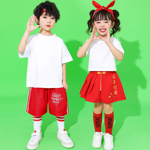 六一儿童啦啦队演出服小学生运动会服装幼儿园班服拉拉队套装红色