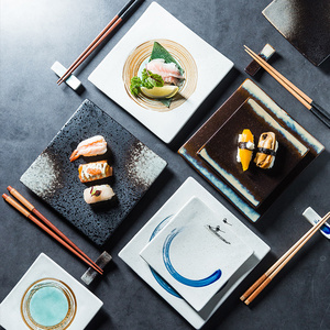日式陶瓷盘正方盘子西餐盘寿司盘早餐盘菜盘子 家用创意平盘餐具