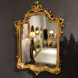 欧式梳妆镜复古雕花卫浴镜金色玄关镜壁炉装饰镜壁挂法式化妆镜子