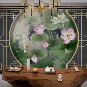 养生馆荷花背景墙壁纸