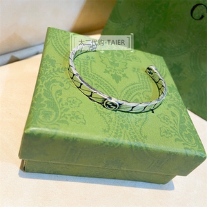 gucci/古驰新款手环互扣式双g拧绳镂空925纯银开口式男女同款手镯