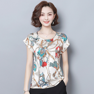 真丝上衣女半袖2020夏季新款大码遮肚气质妈妈装桑蚕丝短袖t恤衫