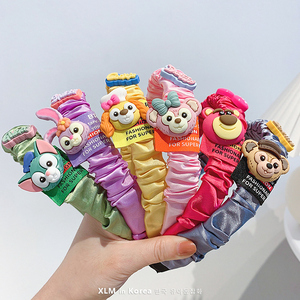 韩国卡通发箍 小熊褶皱真丝布朗熊网红女童洋气头箍可爱儿童发卡