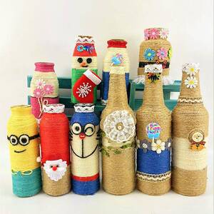 diy制作绑彩色绳子创意编织玻璃做花瓶的麻绳装饰套餐材料包手工