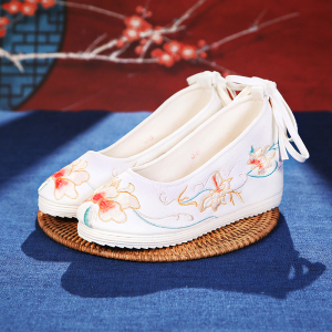 七月荷原创汉服鞋子女夏季内增高6cm古装配鞋古风凉鞋网纱绣花鞋