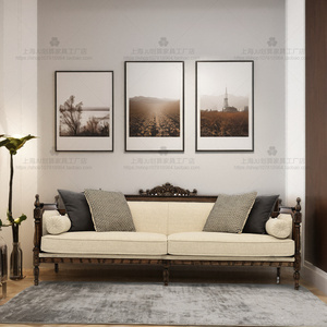美式乡村实木布艺双人三人沙发  法式复古小户型客厅组合沙发