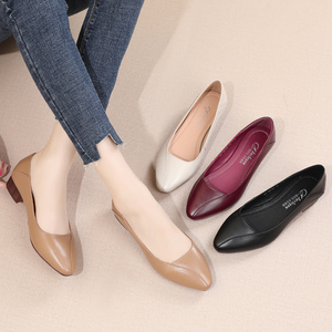 透气软皮软底软面舒适女鞋妈妈工作鞋女黑色平底鞋女春秋中年单鞋