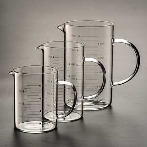 量杯带刻度耐高温带嘴玻璃杯牛奶早餐杯子有手柄刻度杯奶茶店专用