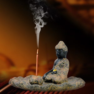 释迦牟尼佛香座 佛道香道香薰炉 陶瓷佛像香插 香炉 香盘佛像摆件