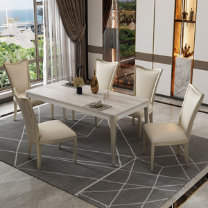 现代轻奢餐桌别墅2021年新款长方形6人饭桌香槟色高端餐桌椅组合