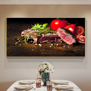 现在简约西餐厅装饰画牛肉战斧菲力牛排高档饭店餐桌背景墙壁挂画