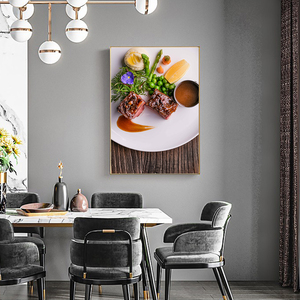 现在简约西餐厅装饰画牛肉战斧菲力牛排高档饭店餐桌背景墙壁挂画