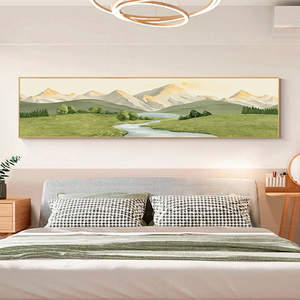 青山绿水现代山水客厅装饰画油画主卧抽象横幅酒店卧室床头挂画