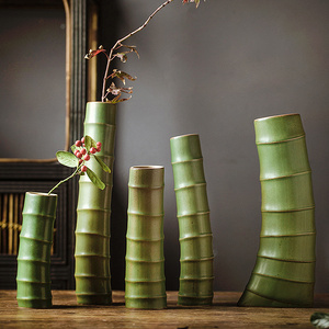 中式意境竹子系列陶瓷花瓶竹筒花器样板间民宿茶室桌面装饰品摆件