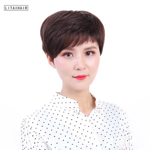 中老年假发女短发真发套女士短卷发全头套式轻薄自然透气真人发丝