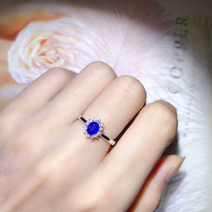 彩鑫缘珠宝18k金镶嵌天然蓝宝石皇家兰戒指经典戴妃款简约大气