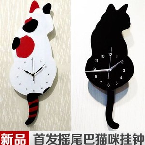 微博同款猫尾钟表猫咪摇尾巴钟摆动猫尾时钟狗狗摆尾挂钟闹钟