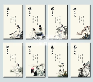 中国传统八雅装饰画琴棋书画无框画诗酒花茶古典文化壁画客厅挂画