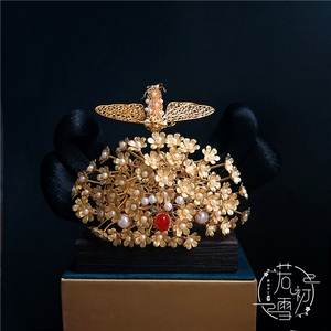 若初雪-仿李静训冠李小孩闹蛾扑花冠复原款珍珠重工唐风汉服配饰