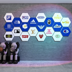 网红打卡拍照区布置名品潮牌logo贴纸画商场背景墙面装饰摆件ins