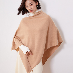 圆领羊绒毛衣女不规则披肩秋冬季加厚套头外套针毛线围脖斗篷